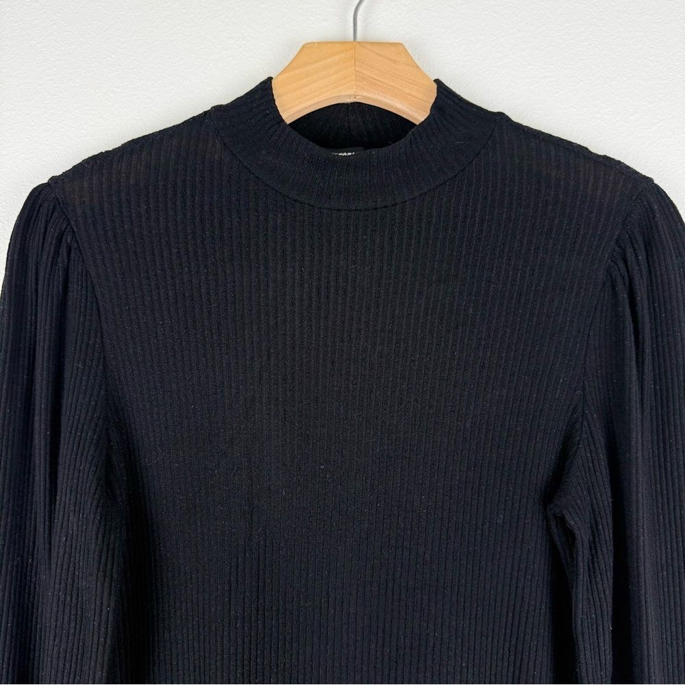 Reformation‎ Black Ribbed Puff Shoulder Long Sleeve Womens Size XS/S - Picture 3 of 11